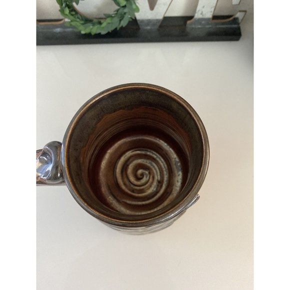 Vintage 1970s Lighting Bolt Brown Ceramic Cup Hand Made Painted‎ Rustic Unique - Picture 5 of 16